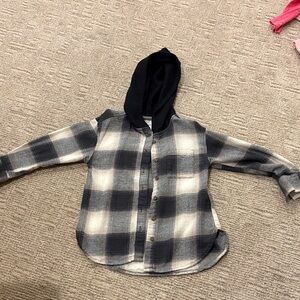 Plaid Hooded Kids Shirt - Black and Gray